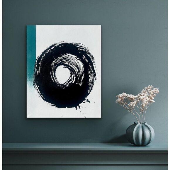 Abstract Black and Teal Modern Swirl Acrylic Painting 16” x 20” - Picture 1 of 10